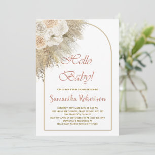 Invitation Elégant Baby shower Rose de Pampas Grass Bohème