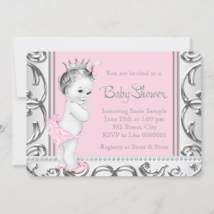 Invitation Élégant Baby shower rose et argent