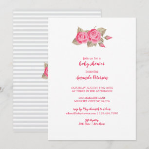 Invitation Elégant Baby shower rose et blanc Roses