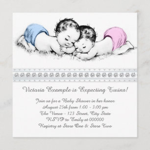 Invitation Élégant Baby shower rose et bleu Twin