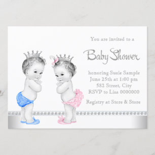 Invitation Elégant Baby shower rose et bleu Twins