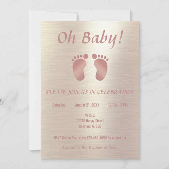 Invitation Élégant Baby shower rose et or fille (Devant)