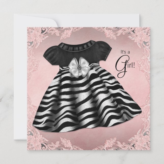 Invitation Élégant Baby shower rose Zèbre (Devant)