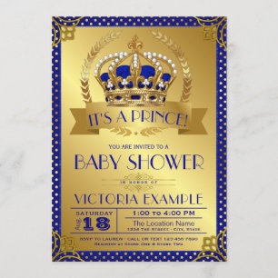 Invitation Élégant Baby shower Royal Blue Gold Prince