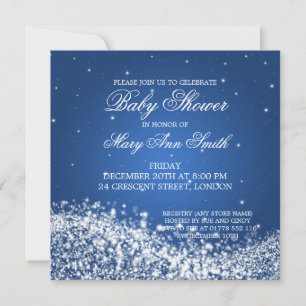 Invitation Elégant Baby shower Sparkling Wave Blue