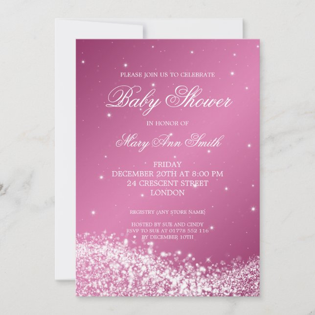 Invitation Elegant Baby Shower Sparkling Wave Pink (Devant)