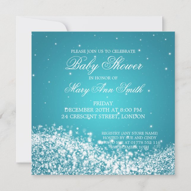 Invitation Elegant Baby Shower Sparkling Wave Turquoise (Devant)