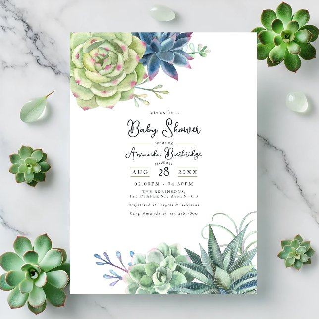 Invitation Élégant Baby shower Succulent (Succulent Baby Shower Invitation)