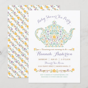 Invitation Elégant Baby shower Tea Party - Teapot
