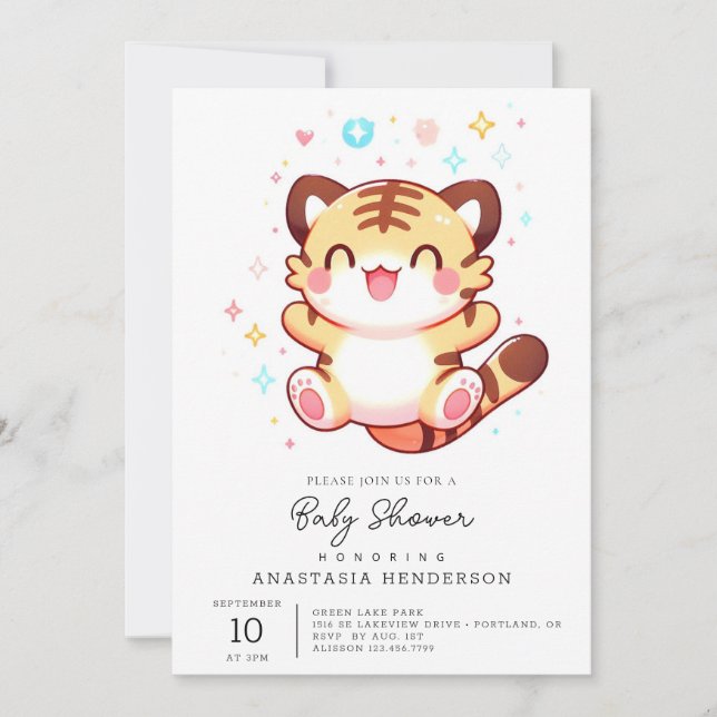 Invitation Élégant Baby shower tigre (Devant)