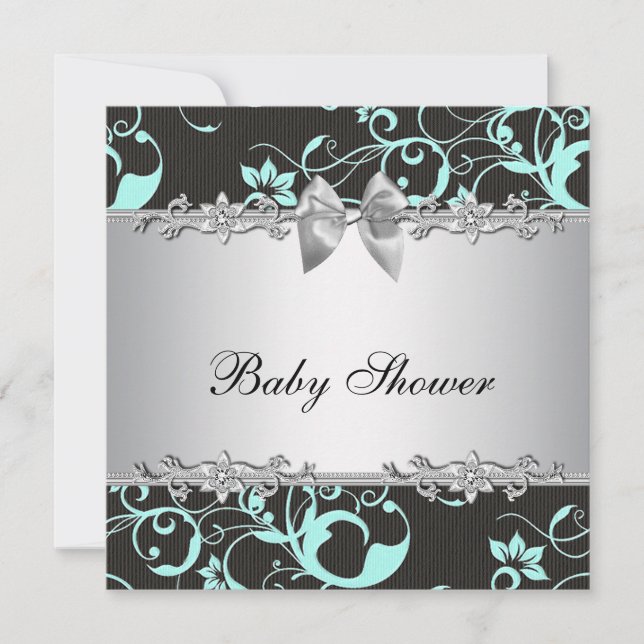 Invitation Elégant Baby shower Turquoise bleu et gris (Devant)