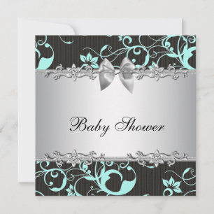 Invitation Elégant Baby shower Turquoise bleu et gris