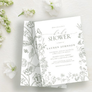 Invitation Élégant Baby shower végétal victorien Sage Green