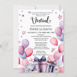 Invitation Élégant Baby shower virtuel Festive Pink Balloons