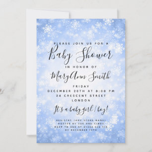 Invitation Elégant Baby shower Winter Wonderland Bleu