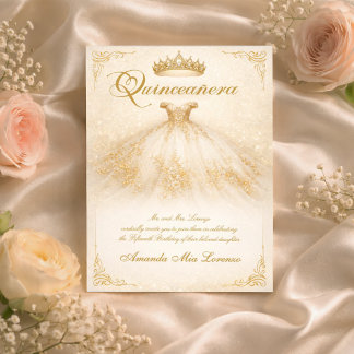 Invitation Elegant Ball Gown | Ivory & Gold Quinceanera