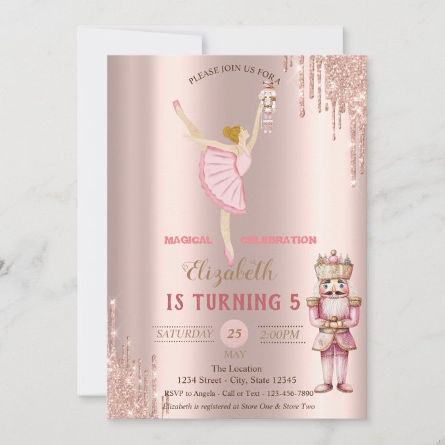 Invitation Élégant Ballerina Nutcracker Rose Gold Drives (Devant)