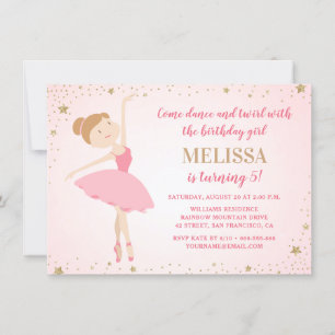 Invitation Élégant Ballerina Rose Gold Stars   Fille Annivers