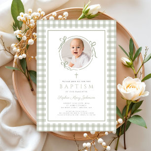 Invitation Élégant baptême de fille avec noeud en gingembre v