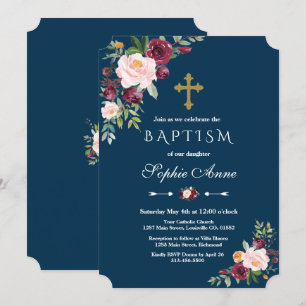 Invitation Élégant Baptême de la marine florale Broussaillée 