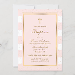 Invitation Élégant Baptême d'or rose
