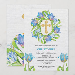 Invitation Élégant Baptême Floral