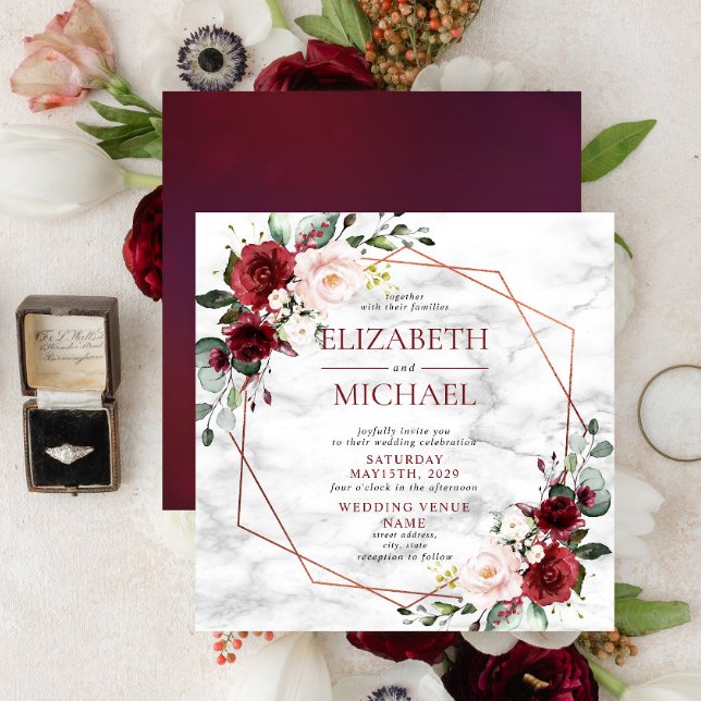 Invitation Elégant Baptême Floral Burgundy Aquarelle Brousse (Créateur téléchargé)