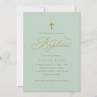 Élégant Baptême Sage Script Cross