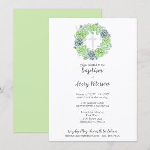 Invitation Élégant baptême transversal Succulent Religieux