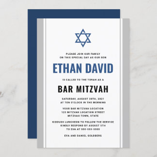 Invitation Élégant bar gris et bleu mitzvah