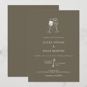 Invitation Élégant Bark Brown Champagne Mariage