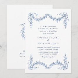 Invitation Elégant Baroque Bleu Jardin Français Floral Mariag