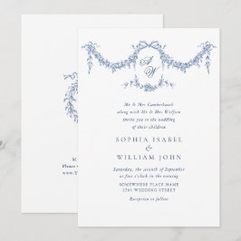Invitation Elégant Baroque Bleu Jardin Français Floral Mariag