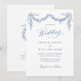 Invitation Elégant Baroque Bleu Jardin Français Floral Mariag