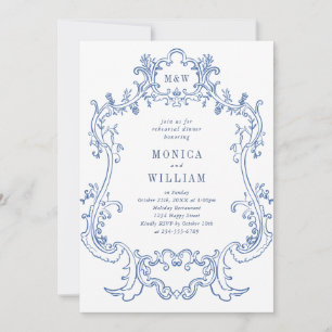 Invitation Élégant Baroque Dusty Blue Frame Rehearsdîner