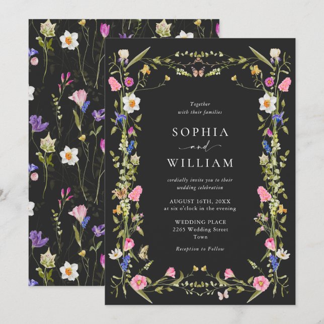 Invitation Elégant baroque Jardin Français Mariage Floral (Devant / Derrière)