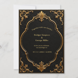 Invitation élégant Baroque Mariage Luxe Orné Or Noir