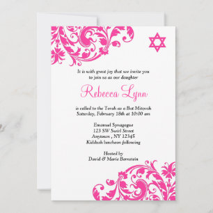 Invitation Élégant Bat mitzvah chaud rose