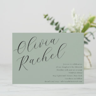 Invitation Élégant Bat mitzvah de calligraphie Sage Green Scr