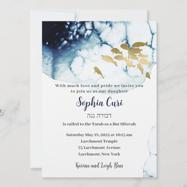 Invitation Elégant Bat mitzvah marin sous-marin de la marine  (Devant)