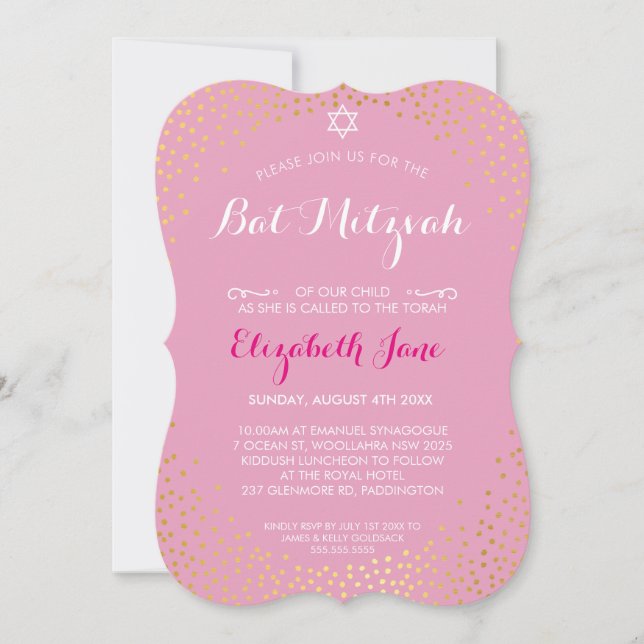 Invitation ÉLÉGANT BAT MITZVAH mini rustique en or confetti r (Devant)