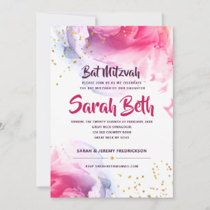 Invitation Elégant Bat mitzvah Parties scintillant aquarelle 