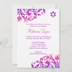 Invitation Élégant Bat mitzvah rose pourpre