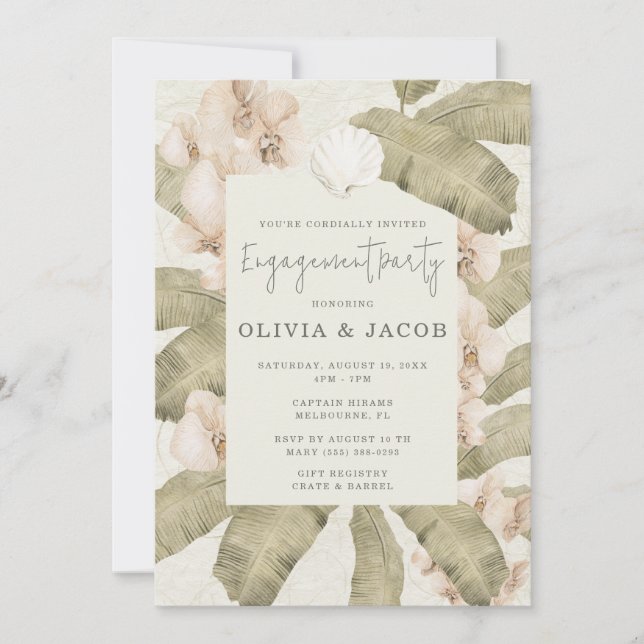 Invitation Elegant Beach Coastal Engagement Party  (Devant)