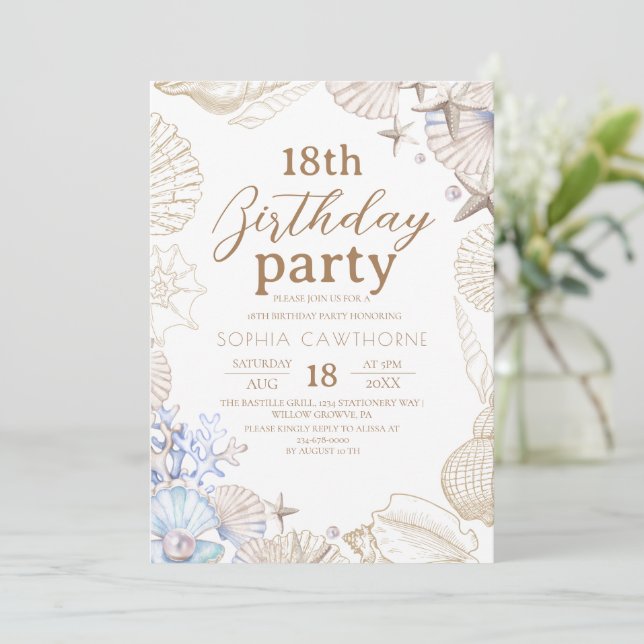 Invitation Elegant Beach Party ⎮Sea 18th Birthday (Debout devant)