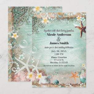 Invitation Elégant Beach Sea Starfish & Pearls Beach Mariage