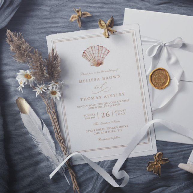 Invitation Elegant Beach Simple Minimalist QR Code Wedding (Créateur téléchargé)