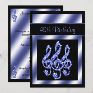 Invitation Élégant, Beaux Clefs de Sol Bleus 45e Anniversaire