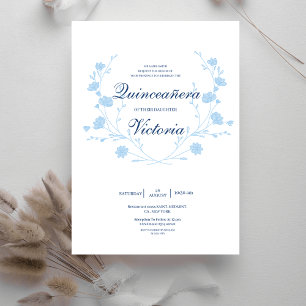 Invitation Elégant bébé bleu floral Quinceanera