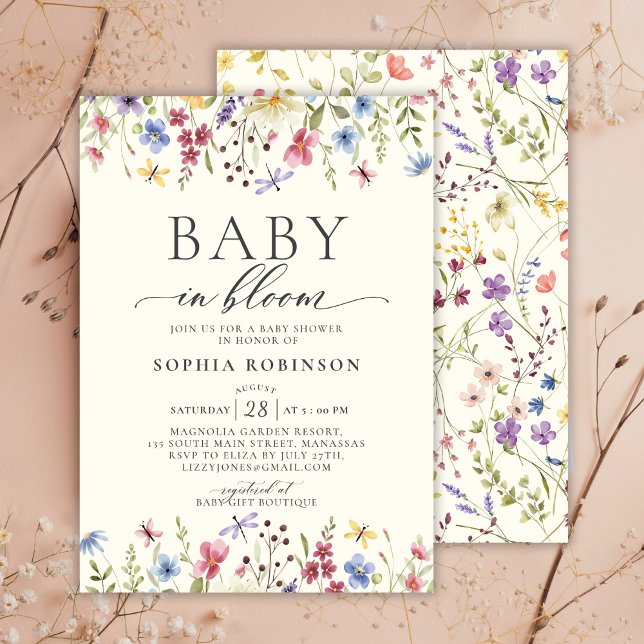 Invitation Elégant bébé en fleurs Baby shower Fleur sauvage (Créateur téléchargé)